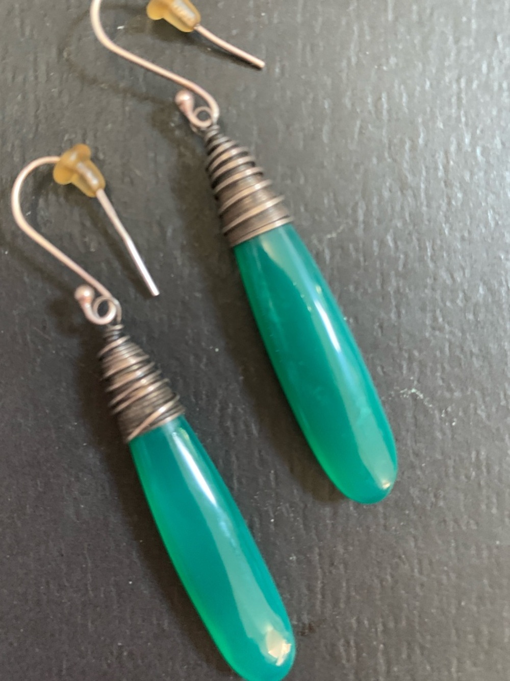 Sterling Silver Green Onyx teardrop faceted earrings